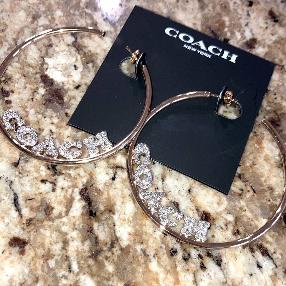 Coach Signature Pave Medium Hoop Earrings - Picture 3 of 4